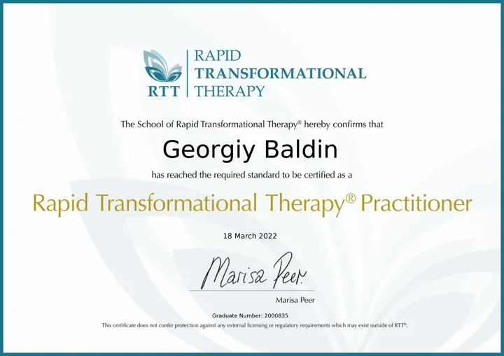 Практик Rapid Transformational Therapy® — School of RTT®, 2022